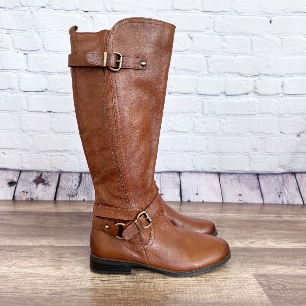 New Naturalizer June Brown Leather Boots Riding Zipper Heeled Size 6.5M - Picture 3 of 10